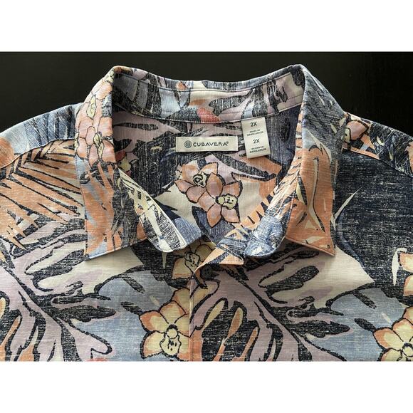 CUBAVERA Blue Tropical Floral Linen/Cotton Shirt sz 2X (NWT) | Big & Tall - Picture 4 of 7